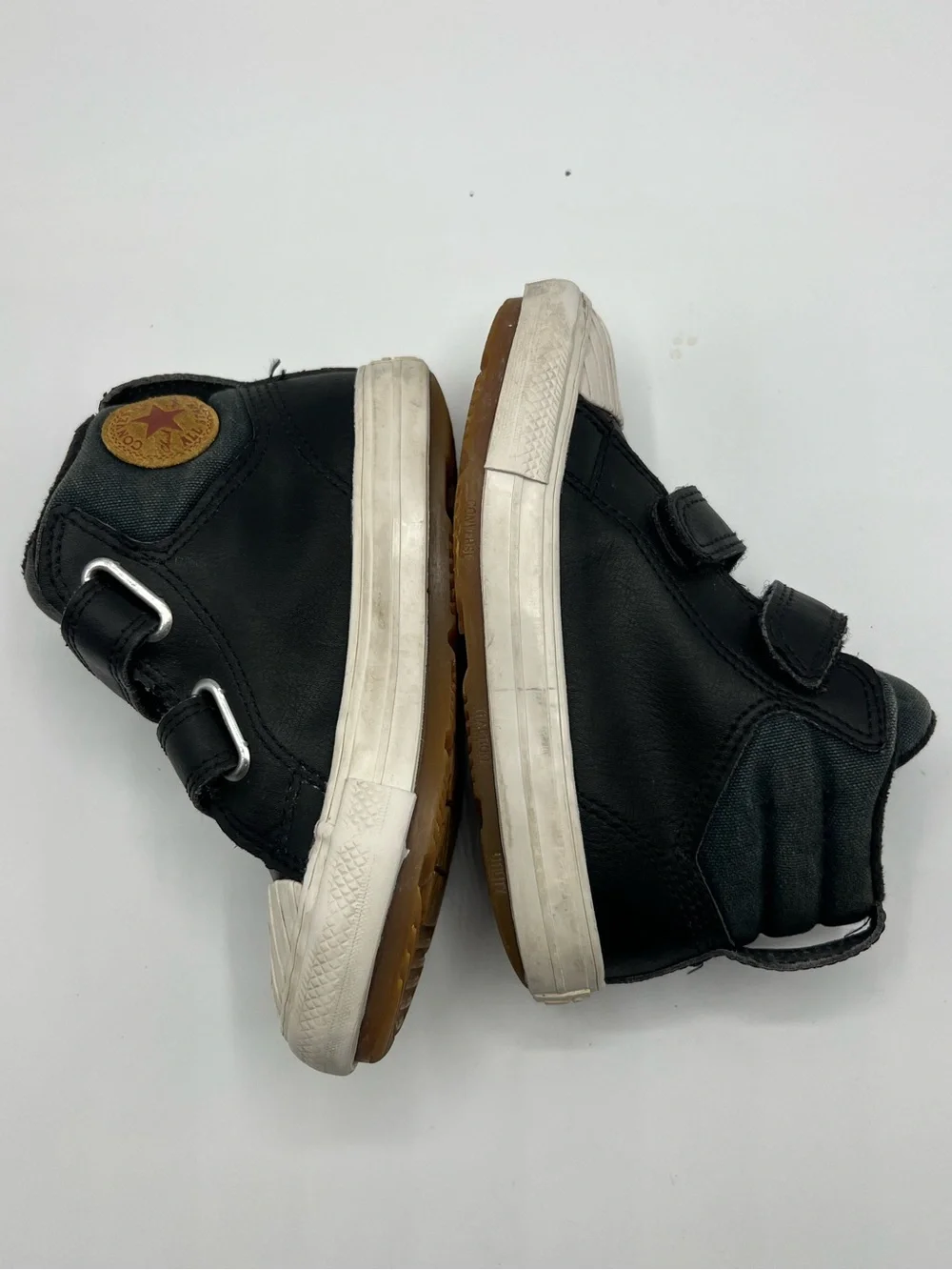 Converse Kids Black High-Top Sneakers with White Toe Cap - Velcro Straps